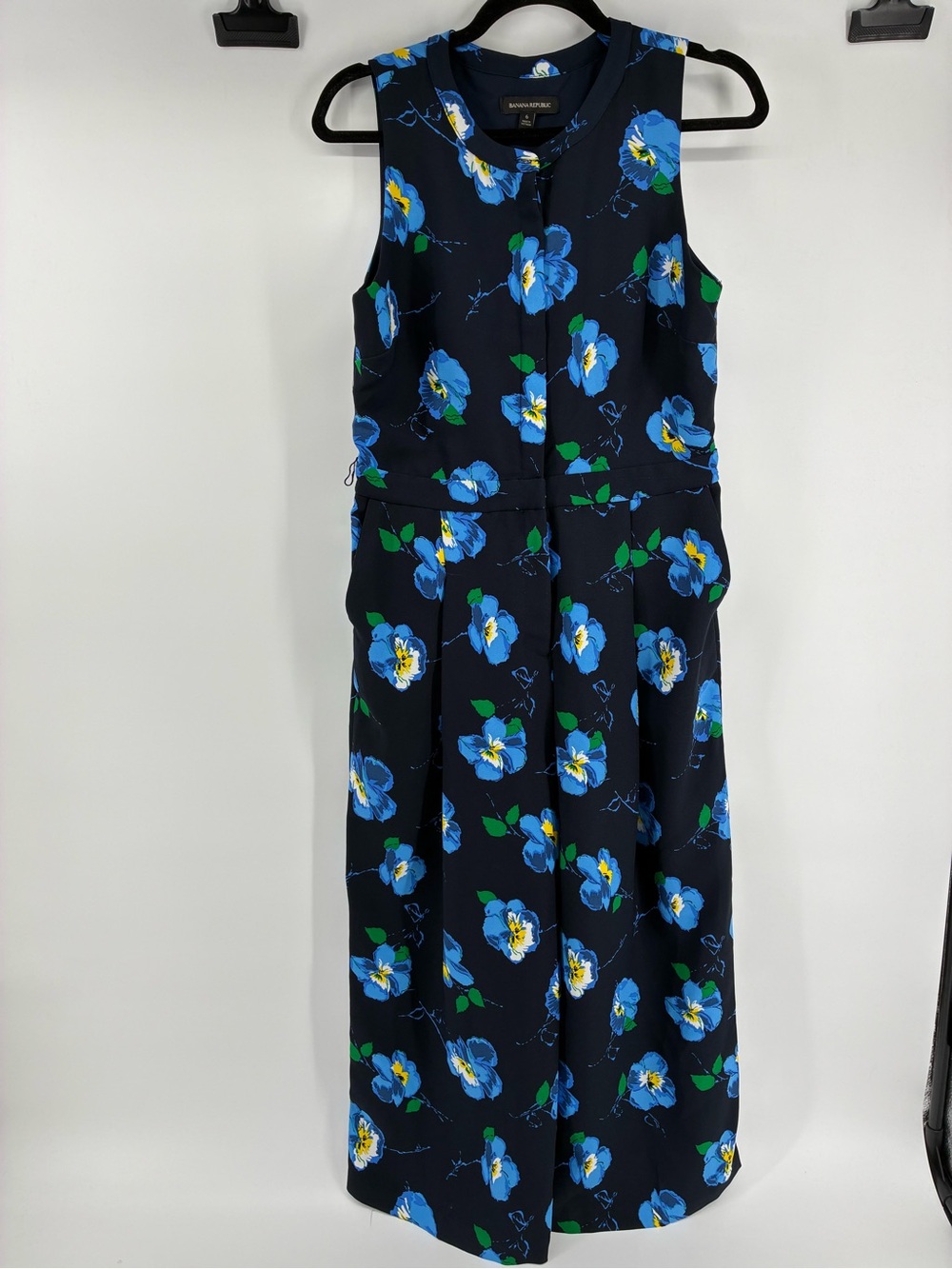 Banana Republic Navy Floral Sleeveless Wide-Leg Jumpsuit - Picture 3 of 15